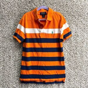 POLO Ralph Lauren Shirt Boys 8 Orange & Navy Blue Striped Short Sleeve Polo